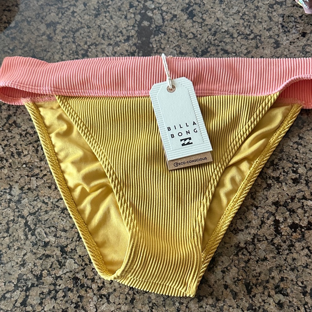 Billabong Yellow Bikini Bottom with Pink Waistband NWT